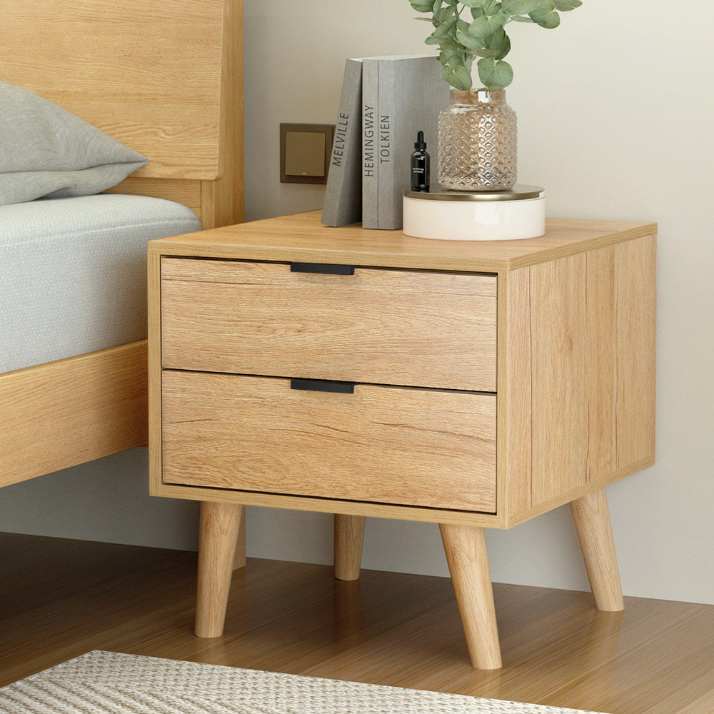 Artiss Bedside Table 2 Drawers Nightstand Side End Table Storage Cabinet Pine Artiss
