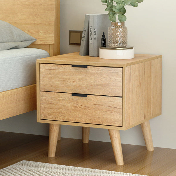 Artiss Bedside Table 2 Drawers Nightstand Side End Table Storage Cabinet Pine Artiss