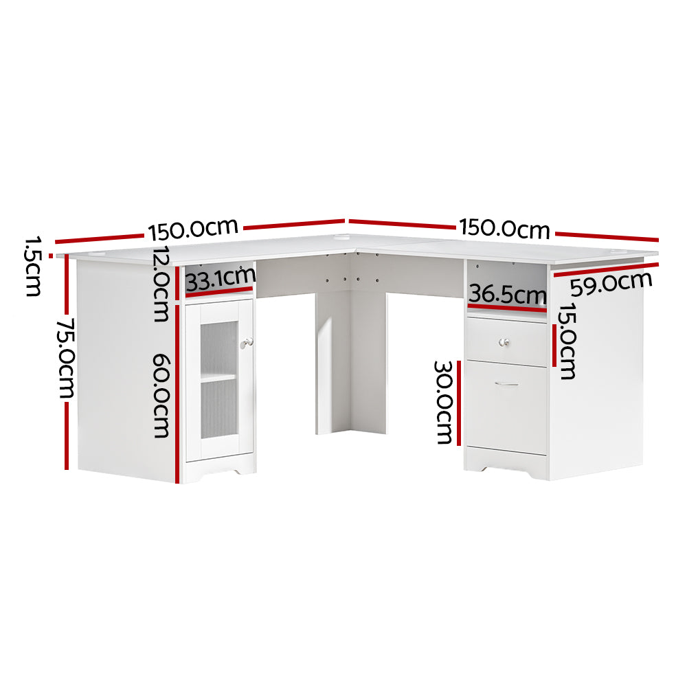 Artiss Corner Computer Desk Office Study Desks Table L-Shape Drawers Tables Artiss