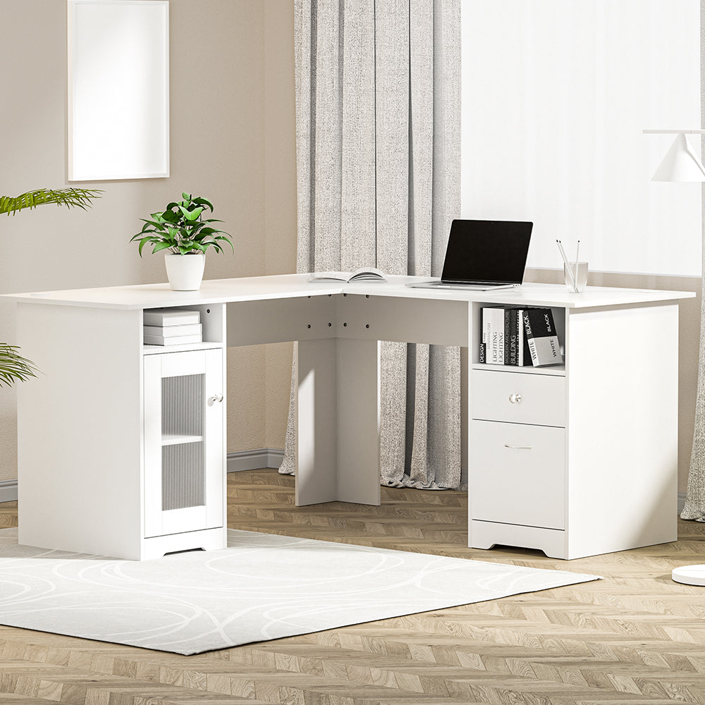 Artiss Corner Computer Desk Office Study Desks Table L-Shape Drawers Tables Artiss