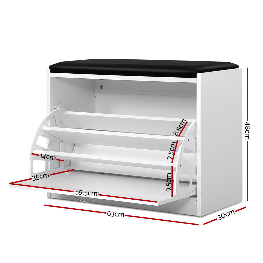 Artiss Shoe Cabinet Bench Shoes Storage Rack Organiser Drawer White 15 Pairs Artiss
