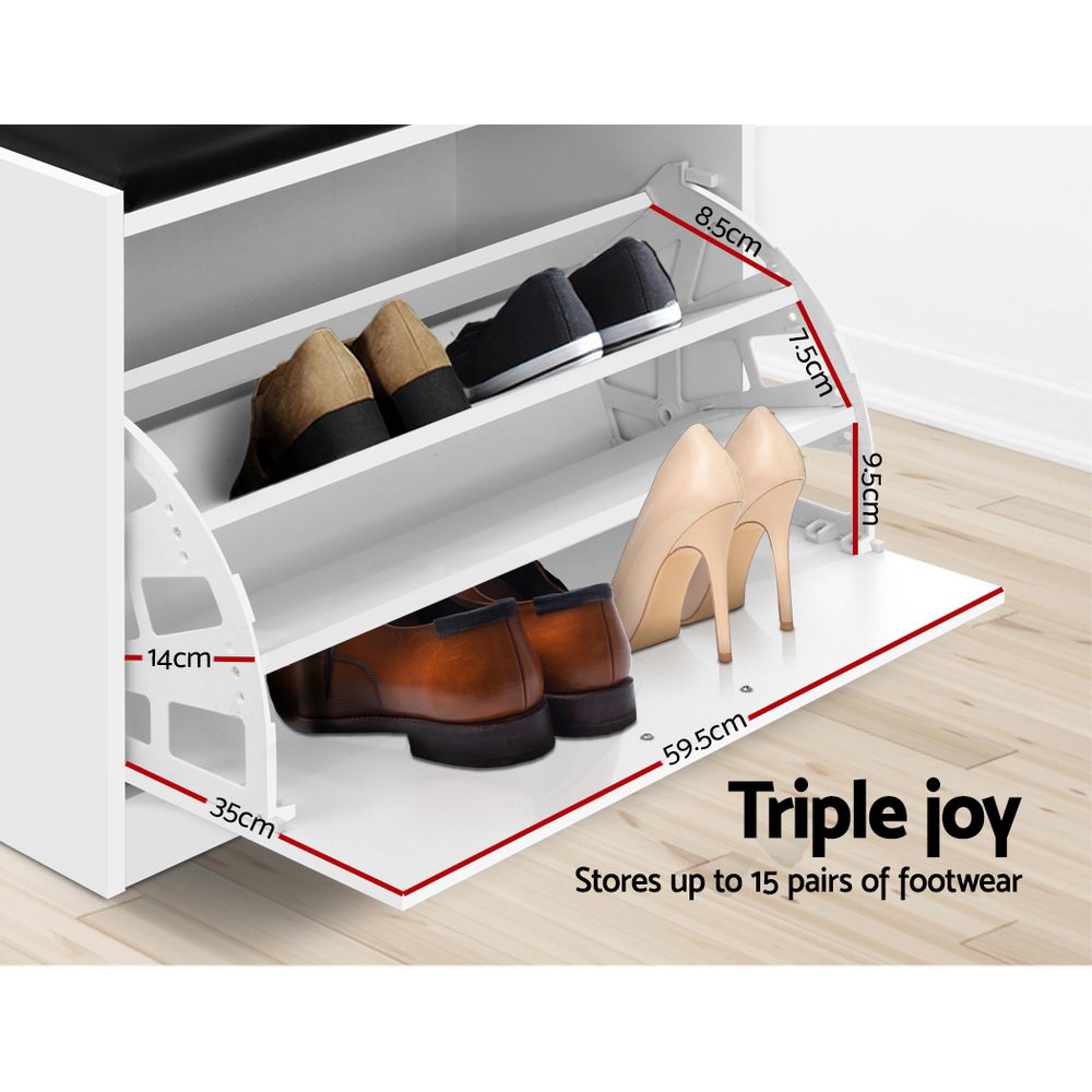 Artiss Shoe Cabinet Bench Shoes Storage Rack Organiser Drawer White 15 Pairs Artiss