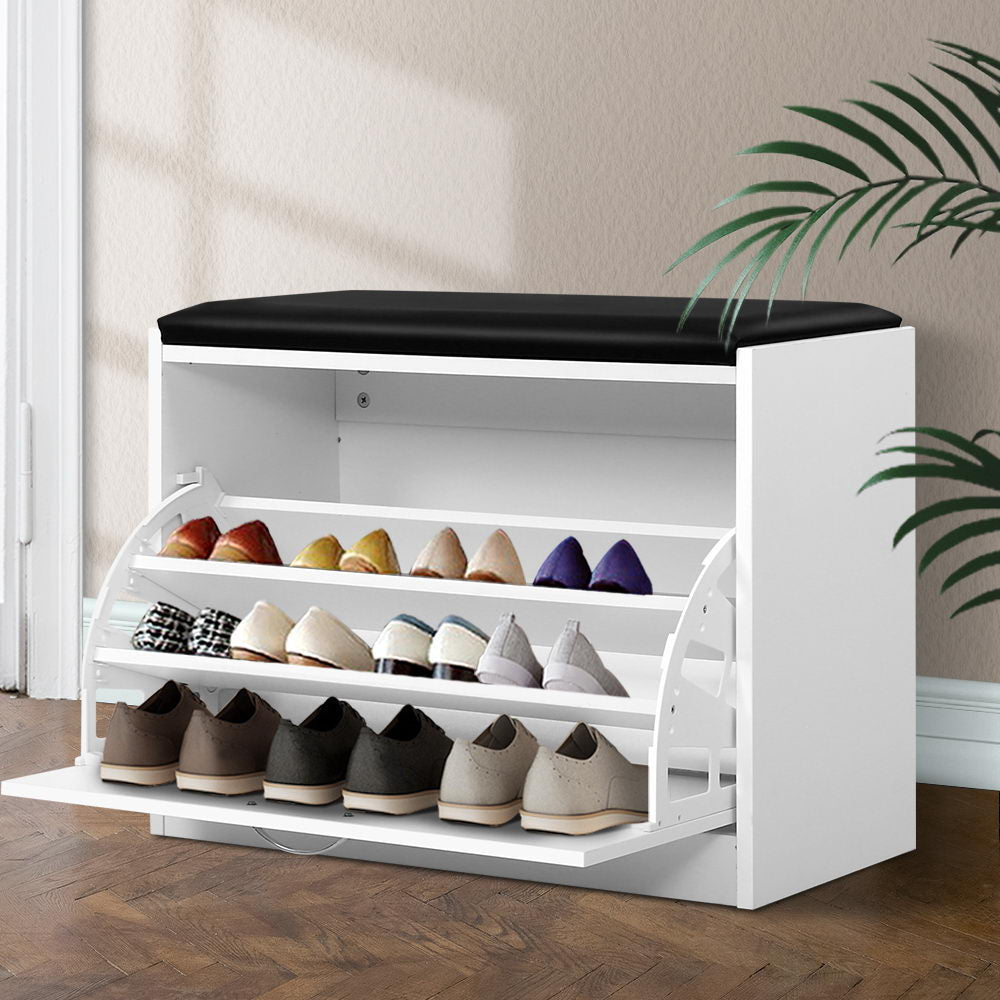 Artiss Shoe Cabinet Bench Shoes Storage Rack Organiser Drawer White 15 Pairs Artiss