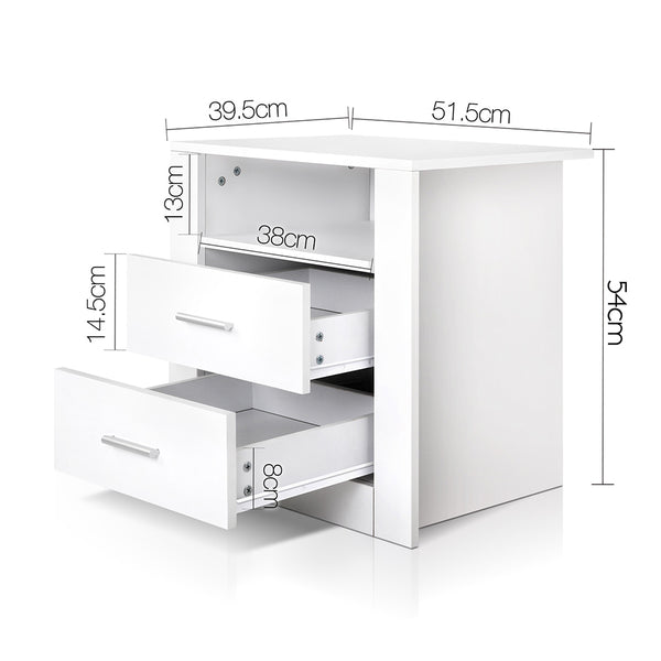 Artiss Anti-Scratch Bedside Table 2 Drawers - White freeshipping - Awezingly