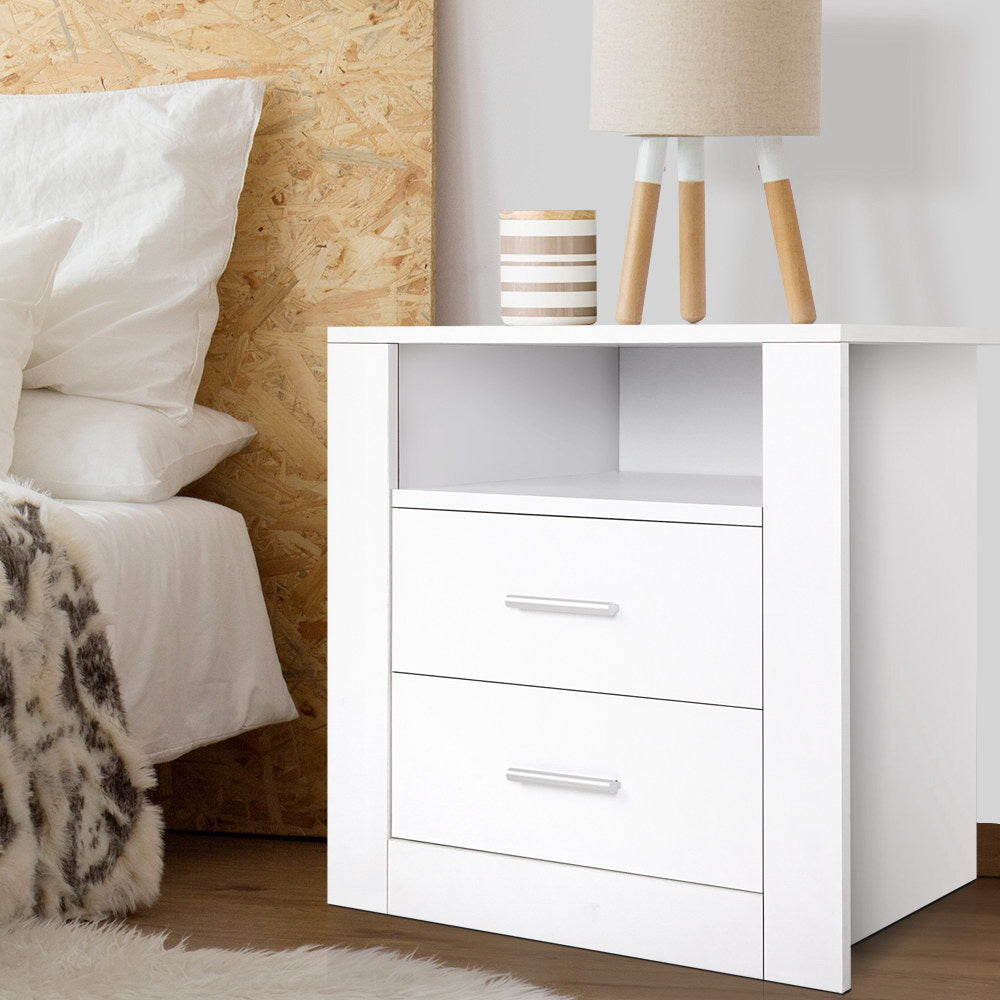 Artiss Anti-Scratch Bedside Table 2 Drawers - White freeshipping - Awezingly