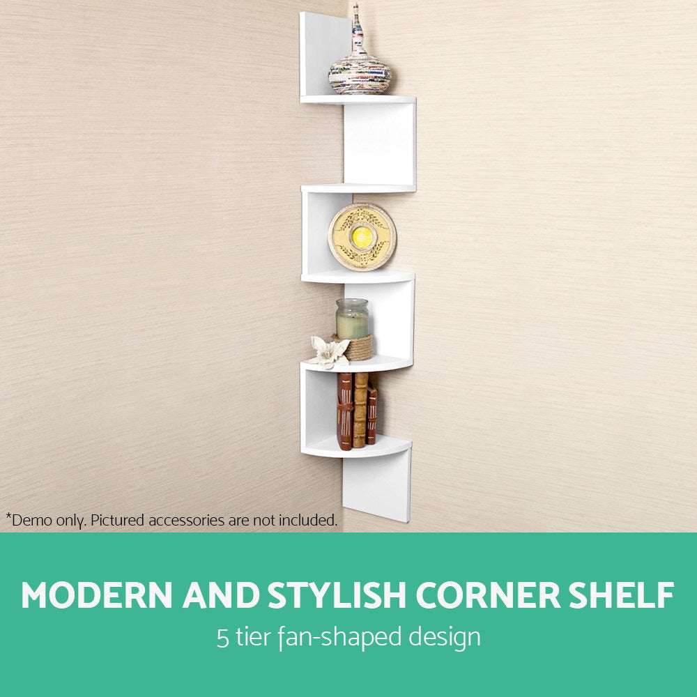 Artiss 5 Tier Corner Wall Shelf - White freeshipping - Awezingly