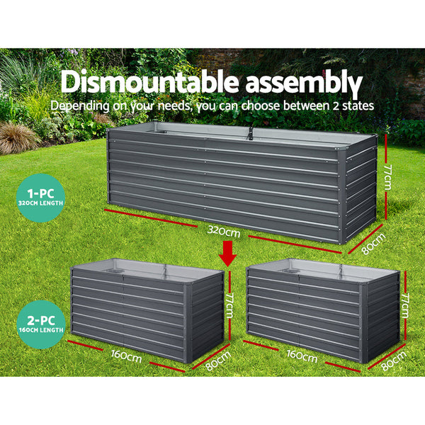 Greenfingers Garden Bed 320 x 80 x 77cm Galvanised Steel Raised Planter 2N1 Greenfingers