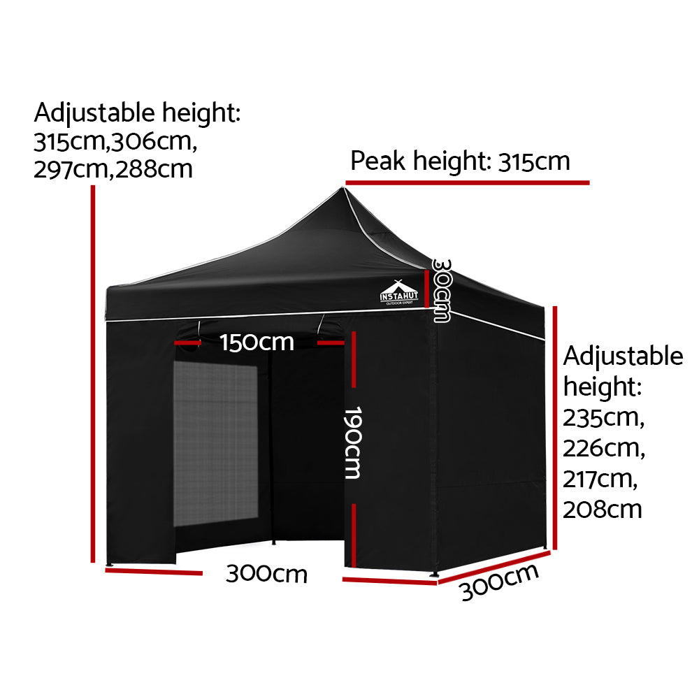Instahut Gazebo Pop Up Marquee 3x3m Folding Wedding Tent Gazebos Shade Black Instahut