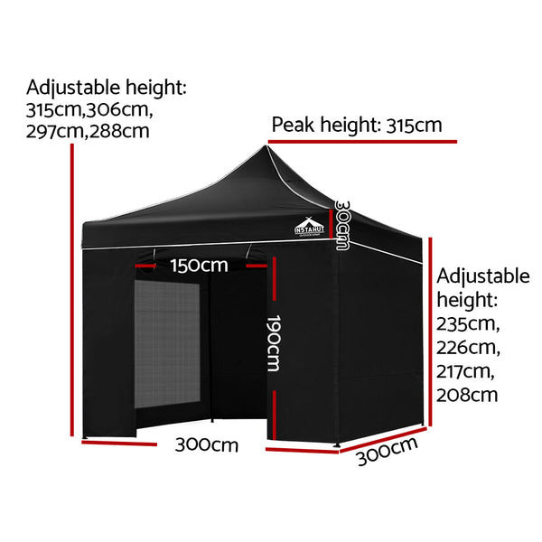 Instahut Gazebo Pop Up Marquee 3x3m Folding Wedding Tent Gazebos Shade Black Instahut