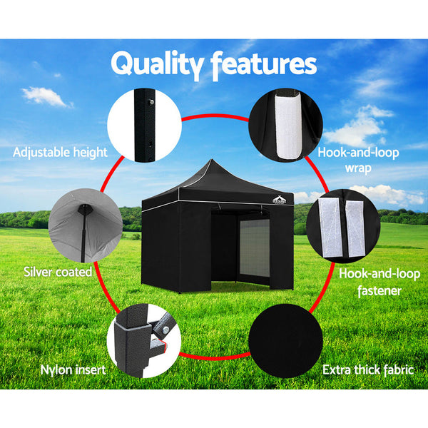 Instahut Gazebo Pop Up Marquee 3x3m Folding Wedding Tent Gazebos Shade Black Instahut