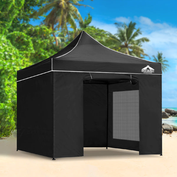 Instahut Gazebo Pop Up Marquee 3x3m Folding Wedding Tent Gazebos Shade Black Instahut