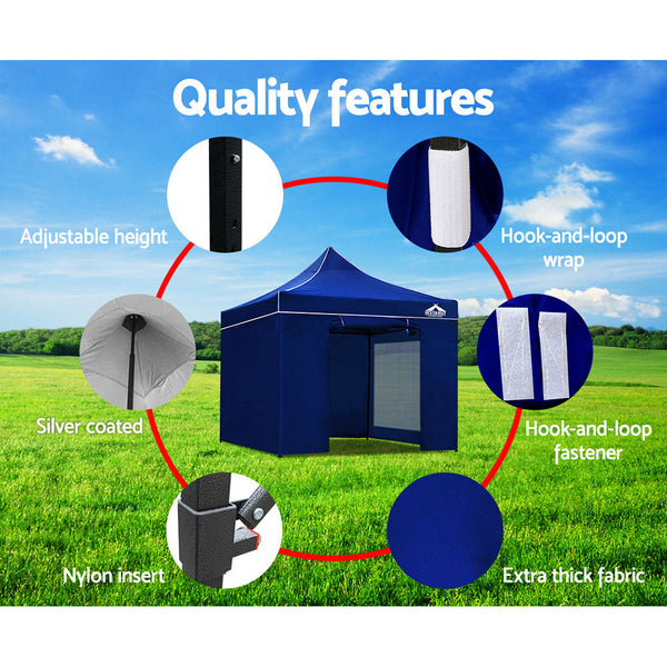 Instahut Gazebo Pop Up Marquee 3x3m Folding Wedding Tent Gazebos Shade Blue Instahut