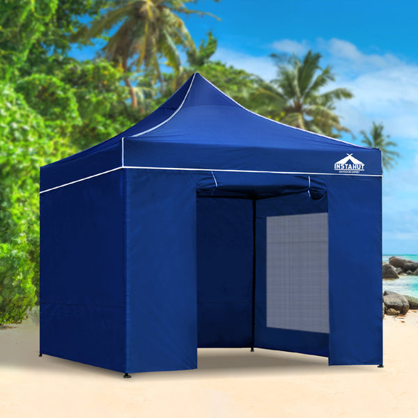 Instahut Gazebo Pop Up Marquee 3x3m Folding Wedding Tent Gazebos Shade Blue Instahut