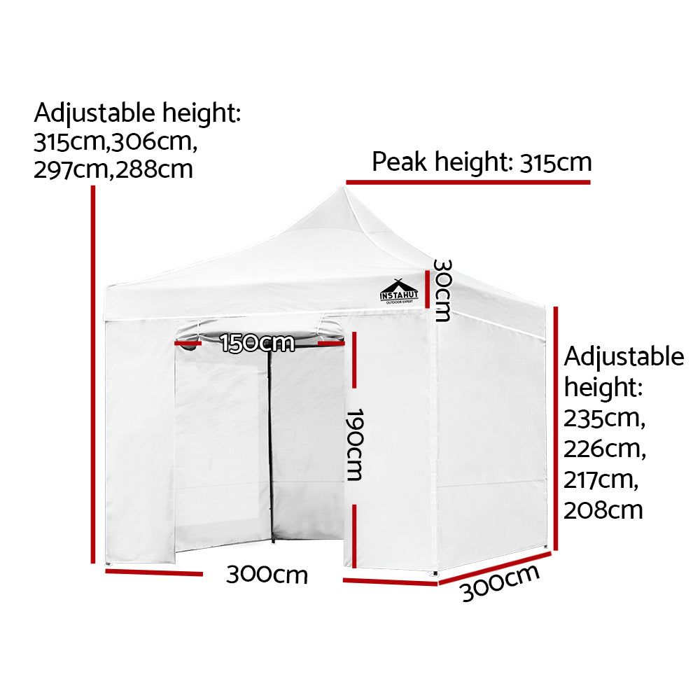 Instahut Gazebo Pop Up Marquee 3x3m Folding Wedding Tent Gazebos Shade White Instahut