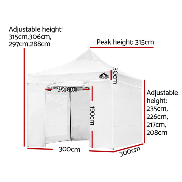 Instahut Gazebo Pop Up Marquee 3x3m Folding Wedding Tent Gazebos Shade White Instahut