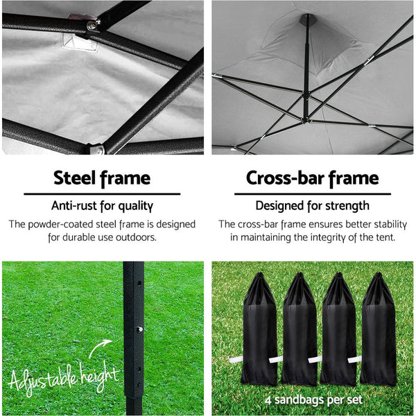 Instahut Gazebo Pop Up Marquee 3x3m Folding Wedding Tent Gazebos Shade White Instahut