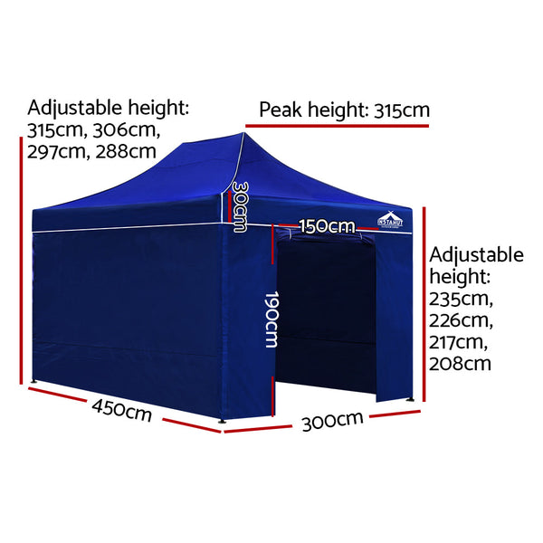 Instahut Gazebo Pop Up Marquee 3x4.5m Folding Wedding Tent Gazebos Shade Blue Instahut