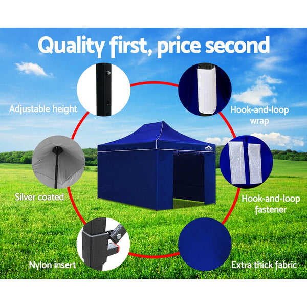 Instahut Gazebo Pop Up Marquee 3x4.5m Folding Wedding Tent Gazebos Shade Blue Instahut
