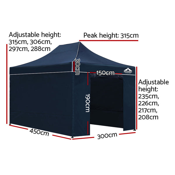 Instahut Gazebo Pop Up Marquee 3x4.5m Folding Wedding Tent Gazebos Shade Navy Instahut