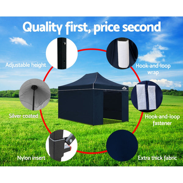 Instahut Gazebo Pop Up Marquee 3x4.5m Folding Wedding Tent Gazebos Shade Navy Instahut