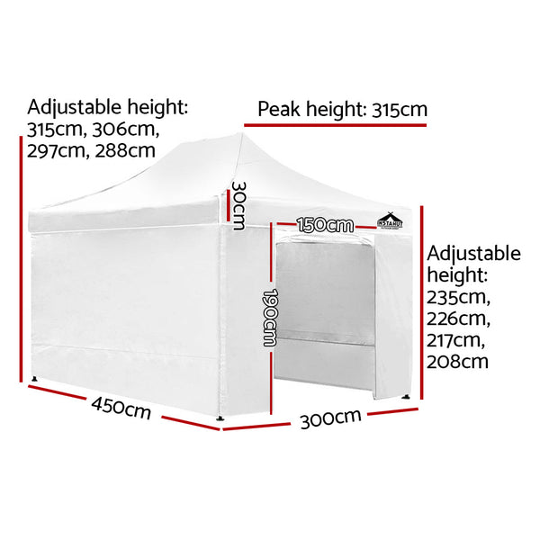 Instahut Gazebo Pop Up Marquee 3x4.5m Folding Wedding Tent Gazebos Shade White Instahut