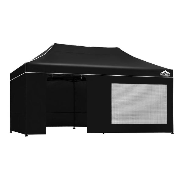 Instahut Gazebo Pop Up Marquee 3x6m Folding Wedding Tent Gazebos Shade Black Instahut