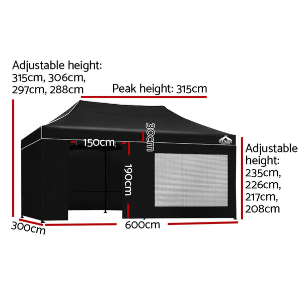 Instahut Gazebo Pop Up Marquee 3x6m Folding Wedding Tent Gazebos Shade Black Instahut