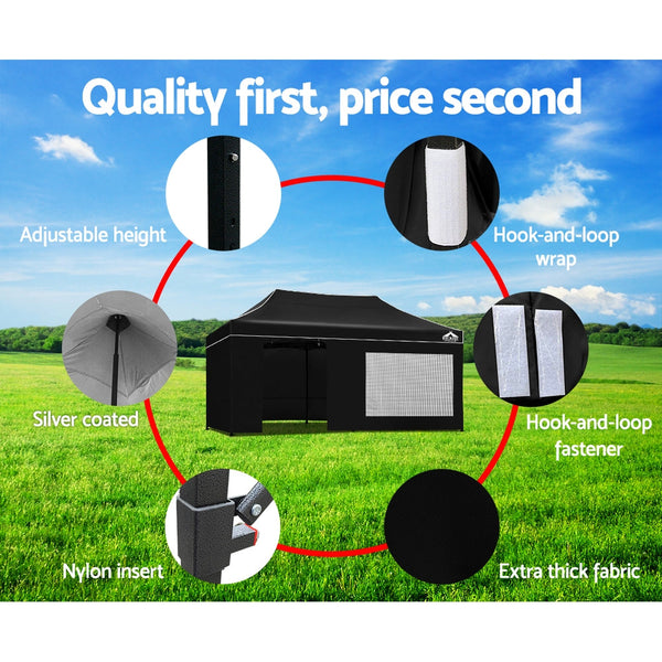 Instahut Gazebo Pop Up Marquee 3x6m Folding Wedding Tent Gazebos Shade Black Instahut