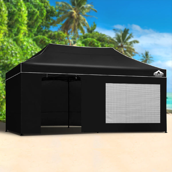 Instahut Gazebo Pop Up Marquee 3x6m Folding Wedding Tent Gazebos Shade Black Instahut