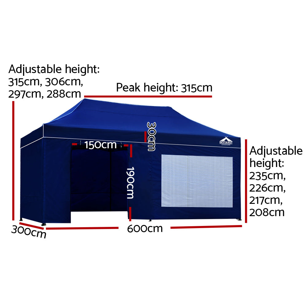 Instahut Gazebo Pop Up Marquee 3x6m Folding Wedding Tent Gazebos Shade Blue Instahut