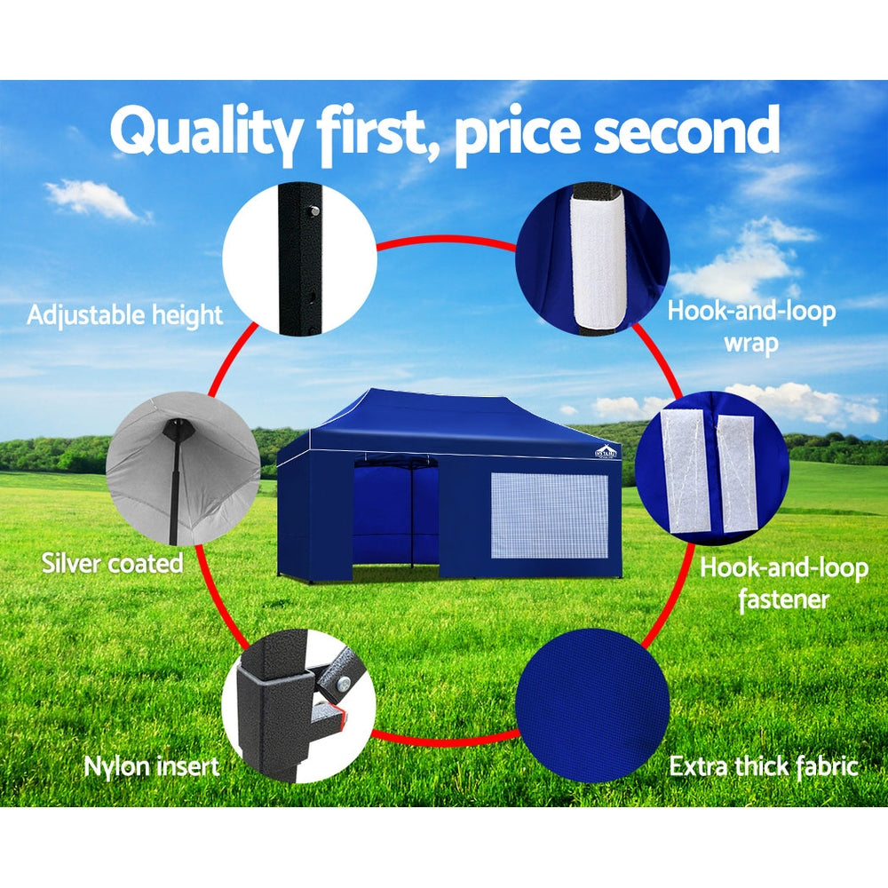 Instahut Gazebo Pop Up Marquee 3x6m Folding Wedding Tent Gazebos Shade Blue Instahut