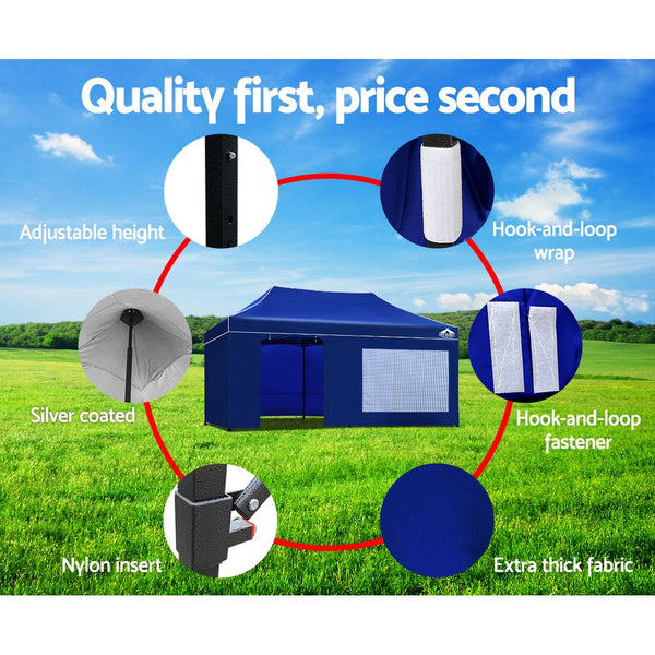 Instahut Gazebo Pop Up Marquee 3x6m Folding Wedding Tent Gazebos Shade Blue Instahut