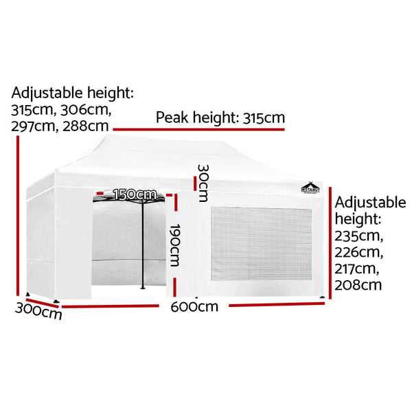 Instahut Gazebo Pop Up Marquee 3x6m Folding Wedding Tent Gazebos Shade White Instahut