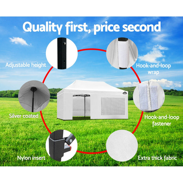 Instahut Gazebo Pop Up Marquee 3x6m Folding Wedding Tent Gazebos Shade White Instahut