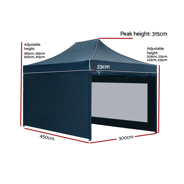Instahut Gazebo Pop Up Marquee 3x4.5 Folding Wedding Tent Gazebos Shade Navy Instahut