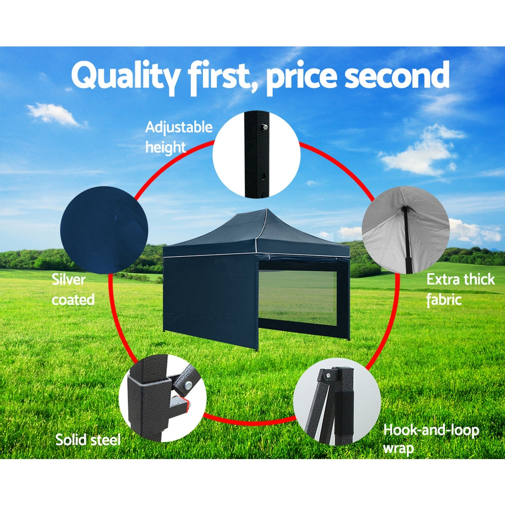 Instahut Gazebo Pop Up Marquee 3x4.5 Folding Wedding Tent Gazebos Shade Navy Instahut