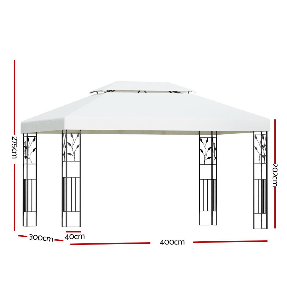 Instahut Gazebo 4x3m Party Marquee Outdoor Wedding Event Tent Iron Art White Instahut
