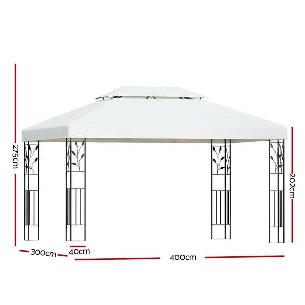 Instahut Gazebo 4x3m Party Marquee Outdoor Wedding Event Tent Iron Art White Instahut