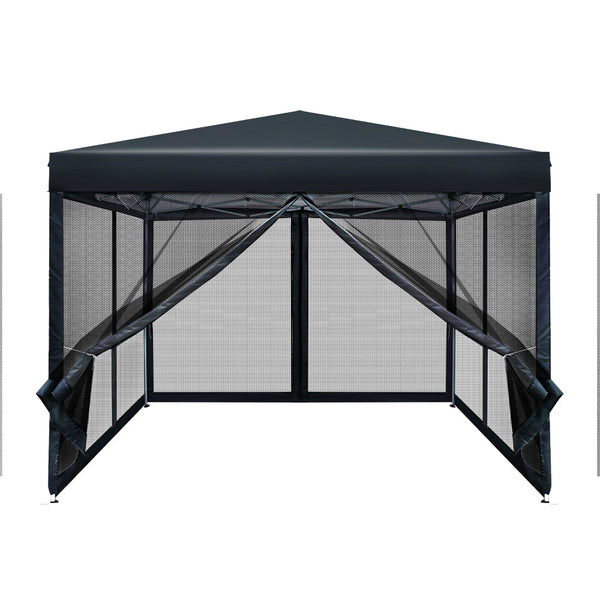 Instahut Gazebo Pop Up Marquee 3x3 Wedding Side Mesh Wall Outdoor Gazebos Black Instahut