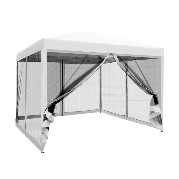 Instahut Gazebo Pop Up Marquee 3x3 Wedding Side Mesh Wall Outdoor Gazebos White Instahut
