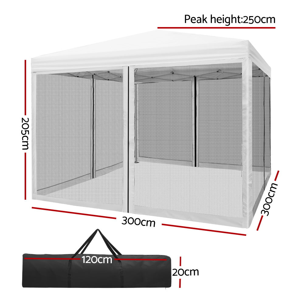 Instahut Gazebo Pop Up Marquee 3x3 Wedding Side Mesh Wall Outdoor Gazebos White Instahut