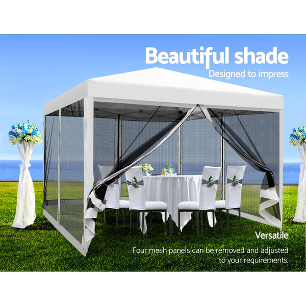 Instahut Gazebo Pop Up Marquee 3x3 Wedding Side Mesh Wall Outdoor Gazebos White Instahut