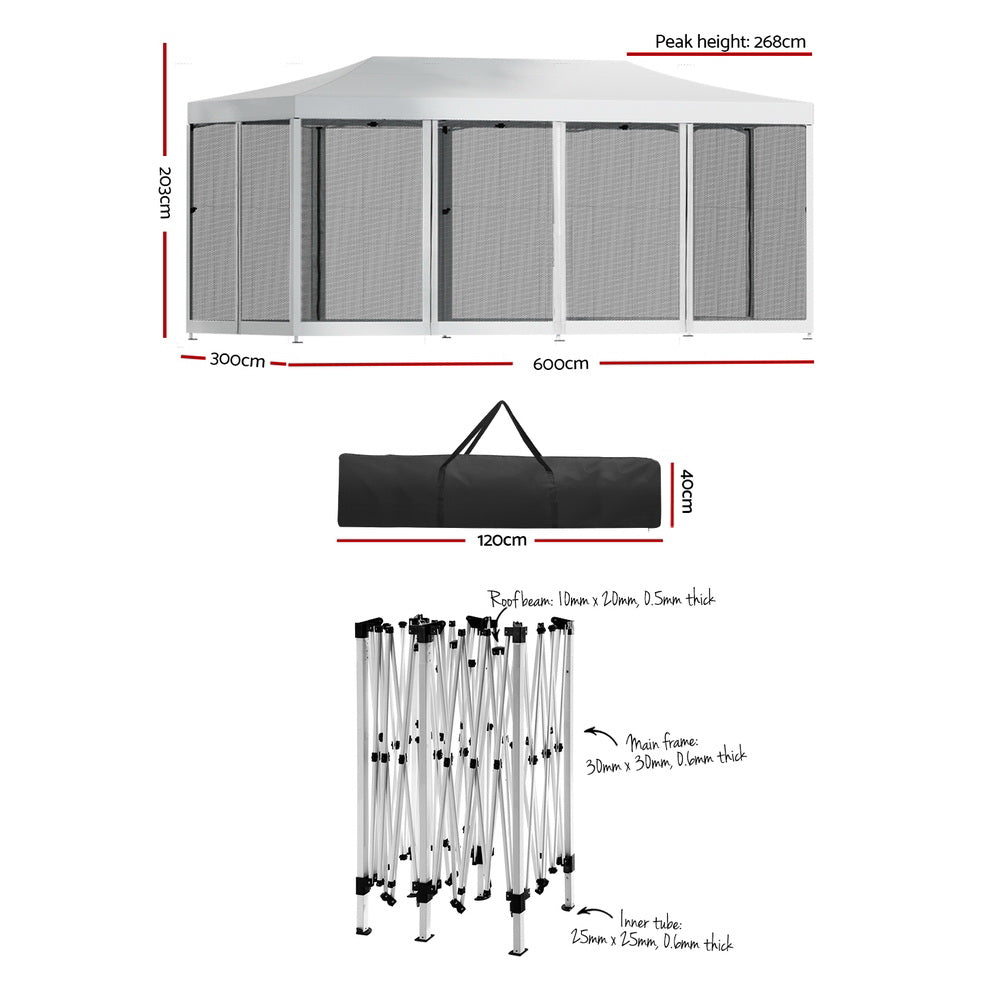 Instahut Gazebo Pop Up Marquee 3x6 Outdoor Wedding Mesh Side Wall Gazebos Instahut