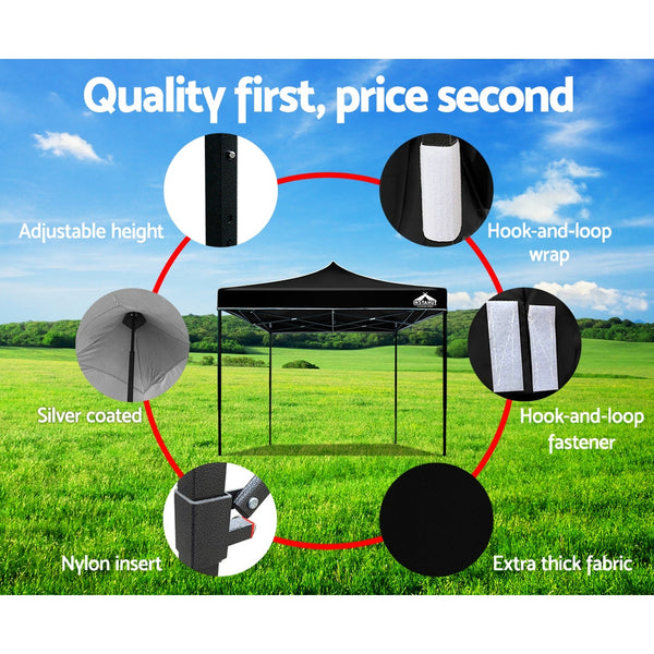 Instahut Gazebo Pop Up Marquee 3x3m Outdoor Tent Folding Wedding Gazebos Black Does not apply