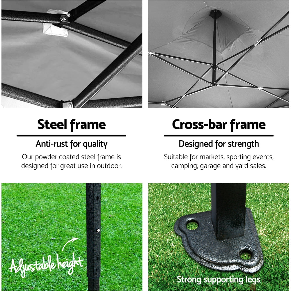 Instahut Gazebo Pop Up Marquee 3x3 Outdoor Wedding Base Pod Kit Black Instahut