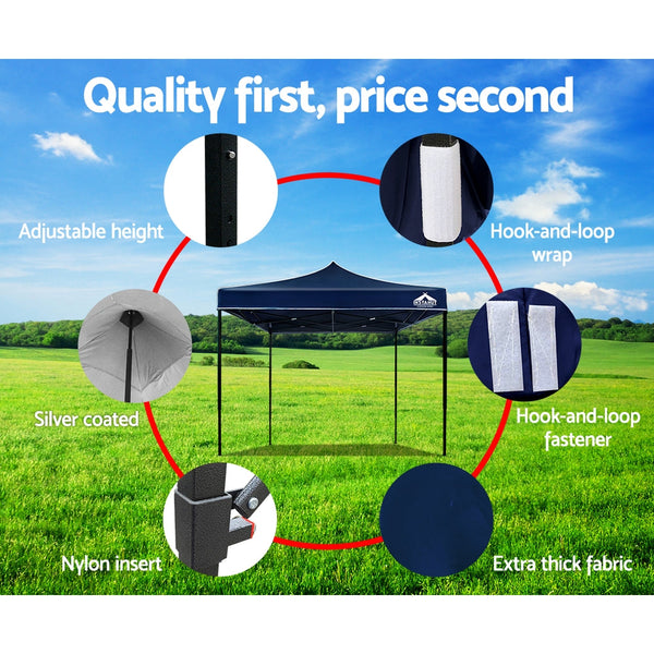 Instahut Gazebo Pop Up Marquee 3x3m Outdoor Tent Folding Wedding Gazebos Navy Does not apply
