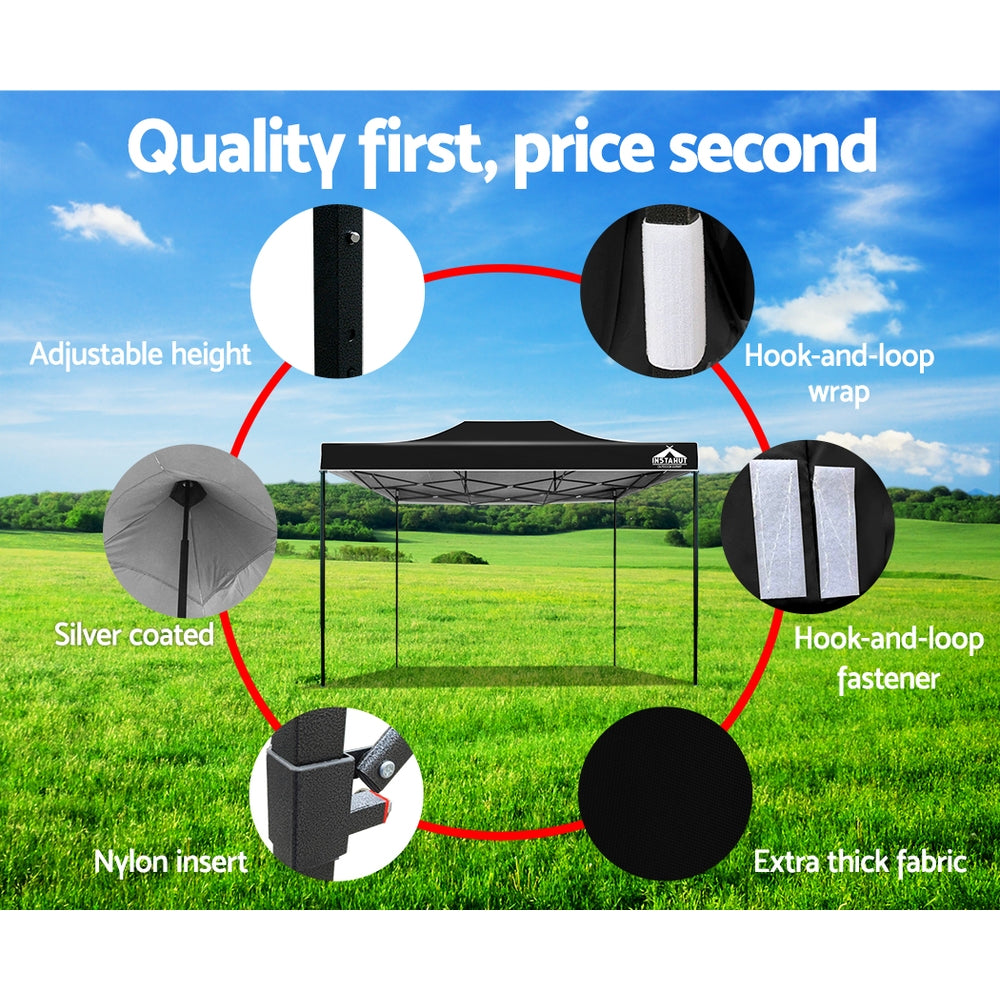 Instahut Gazebo Pop Up Marquee 3x4.5m Outdoor Tent Folding Wedding Gazebos Black Does not apply