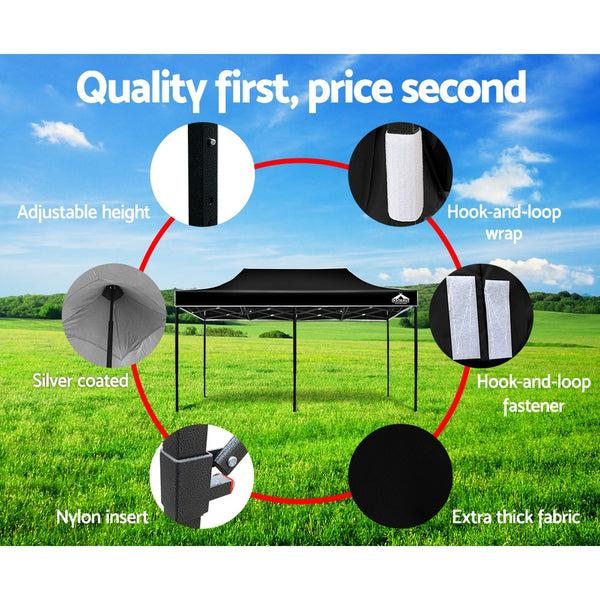 Instahut Gazebo Pop Up Marquee 3x6m Outdoor Tent Folding Wedding Gazebos Black Does not apply