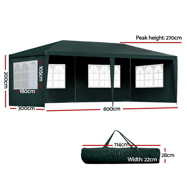 Instahut Gazebo 3x6 Outdoor Marquee Gazebos Wedding Party Camping Tent 4 Wall Panels Instahut