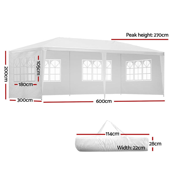 Instahut Gazebo 3x6 Outdoor Marquee Side Wall Party Wedding Tent Camping White Instahut